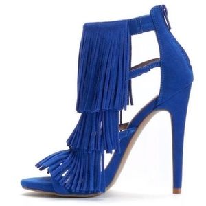 Candies Blue faux suede fringe heels